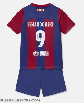 Günstige Barcelona Robert Lewandowski #9 Heimtrikotsatz Kinder 2023-24 Kurzarm (+ Kurze Hosen)
